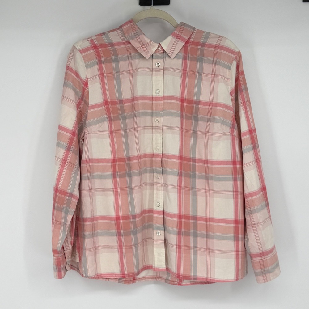 Talbots Petite XL Pink Plaid Long Sleeve Button Down Shirt Cotton Blend Top